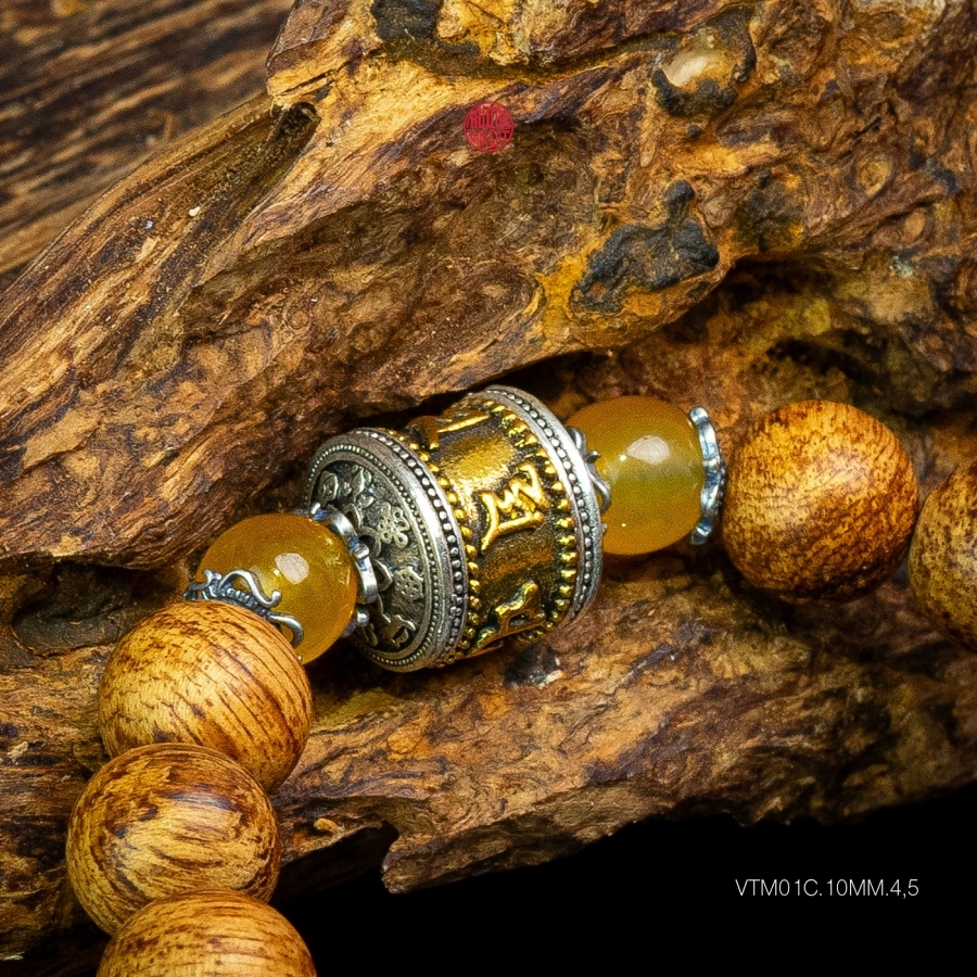 Vòng trầm hương banh quầng 10 li mix charm bạc