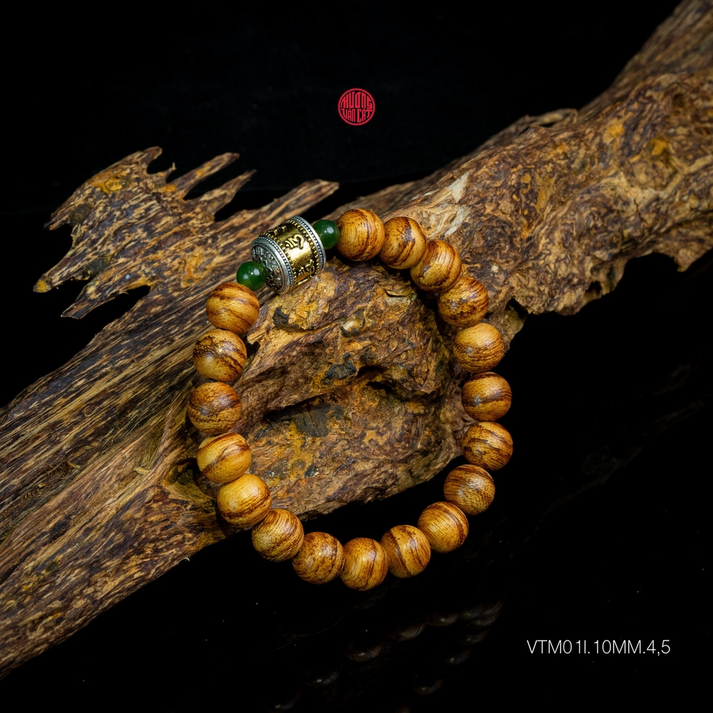 Vòng trầm hương tròn banh quầng 10 li mix bạc