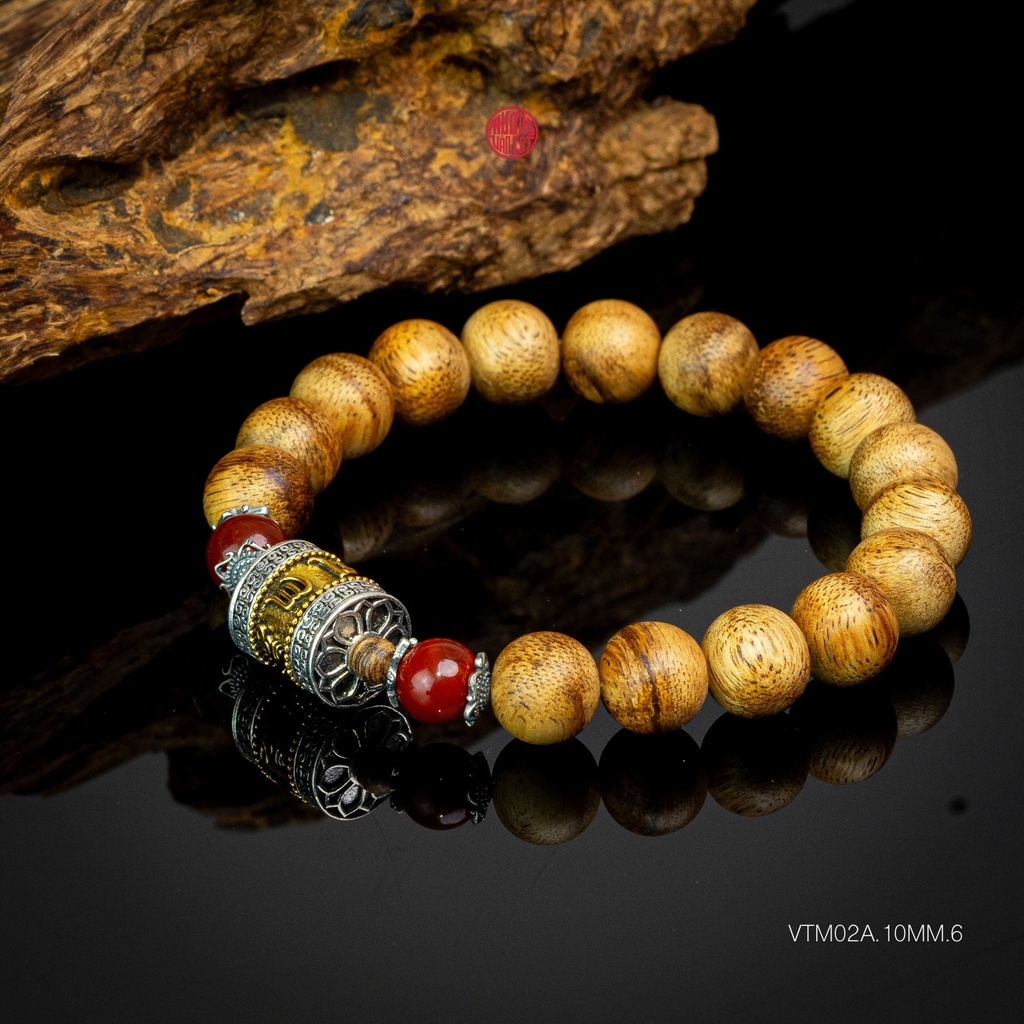 Vòng trầm hương banh già tròn 10 li mix charm bạc