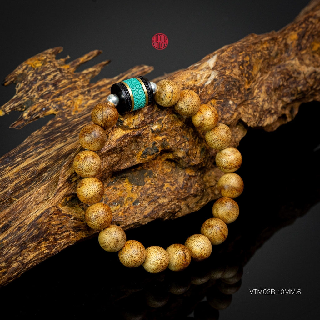 Vòng trầm hương banh già tròn 10 li mix đá Tây Tạng