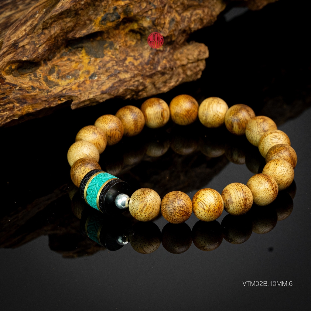 Vòng trầm hương banh già tròn 10 li mix đá Tây Tạng