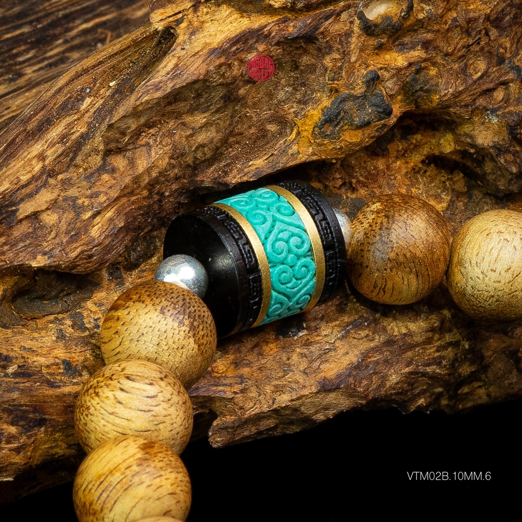 Vòng trầm hương banh già tròn 10 li mix đá Tây Tạng