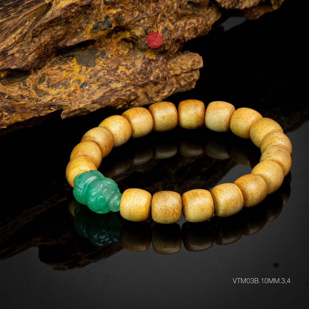 Vòng trầm hương lu thống 10 li mix ngọc đài sen xanh