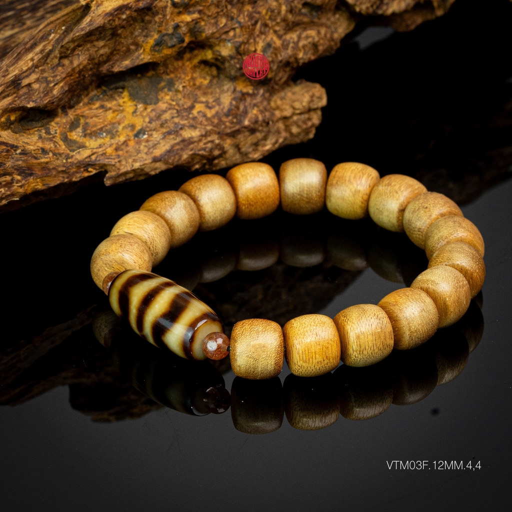 Vòng trầm hương lu thống 12 li mix đá Dzi