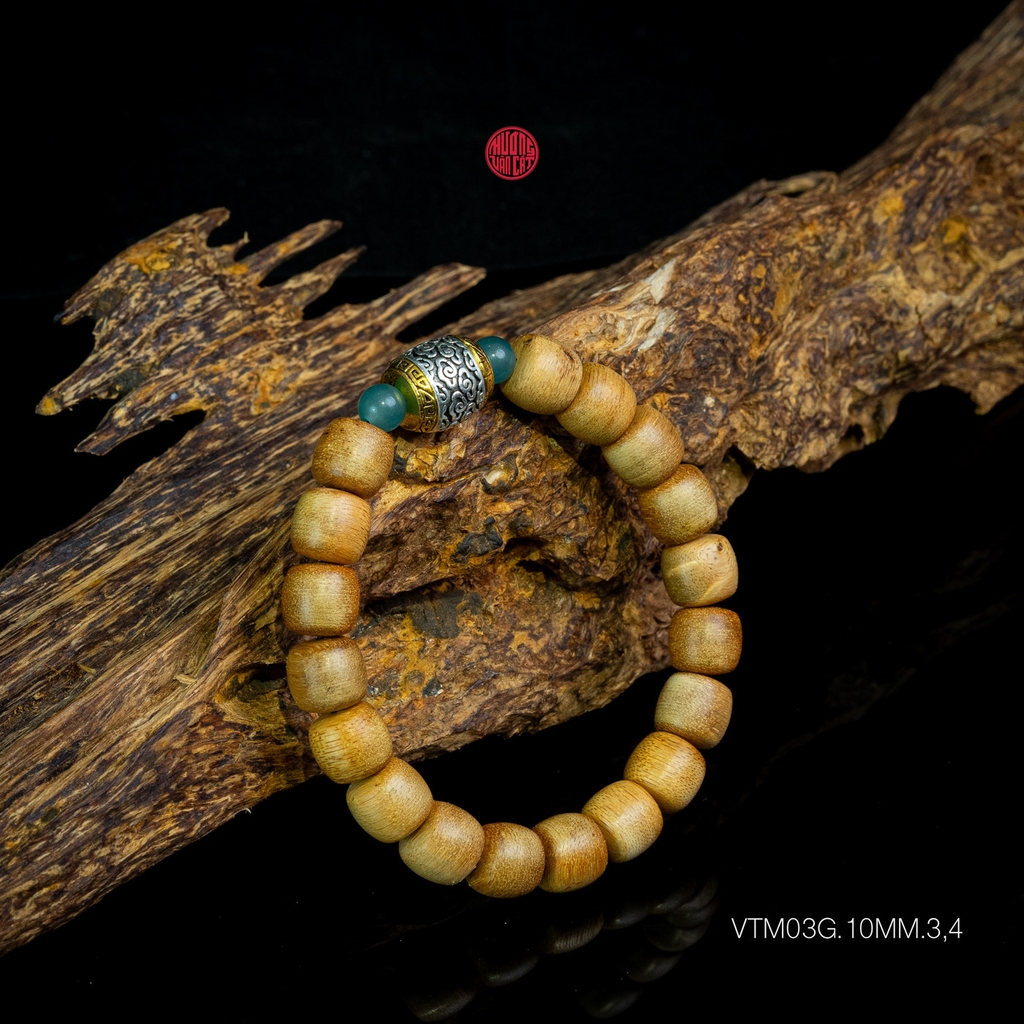 Vòng trầm hương tròn banh 10 li mix bạc