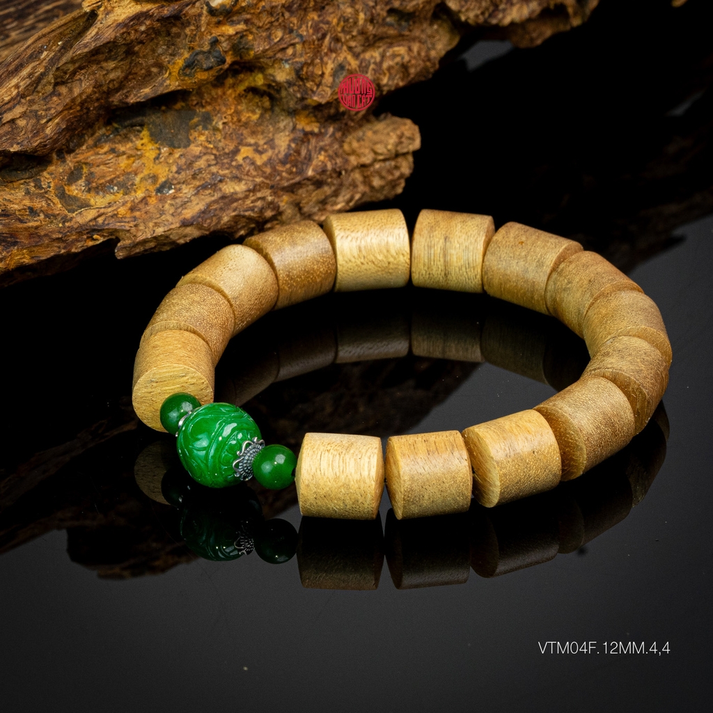 Vòng trầm hương trúc 12 li mix đá xanh
