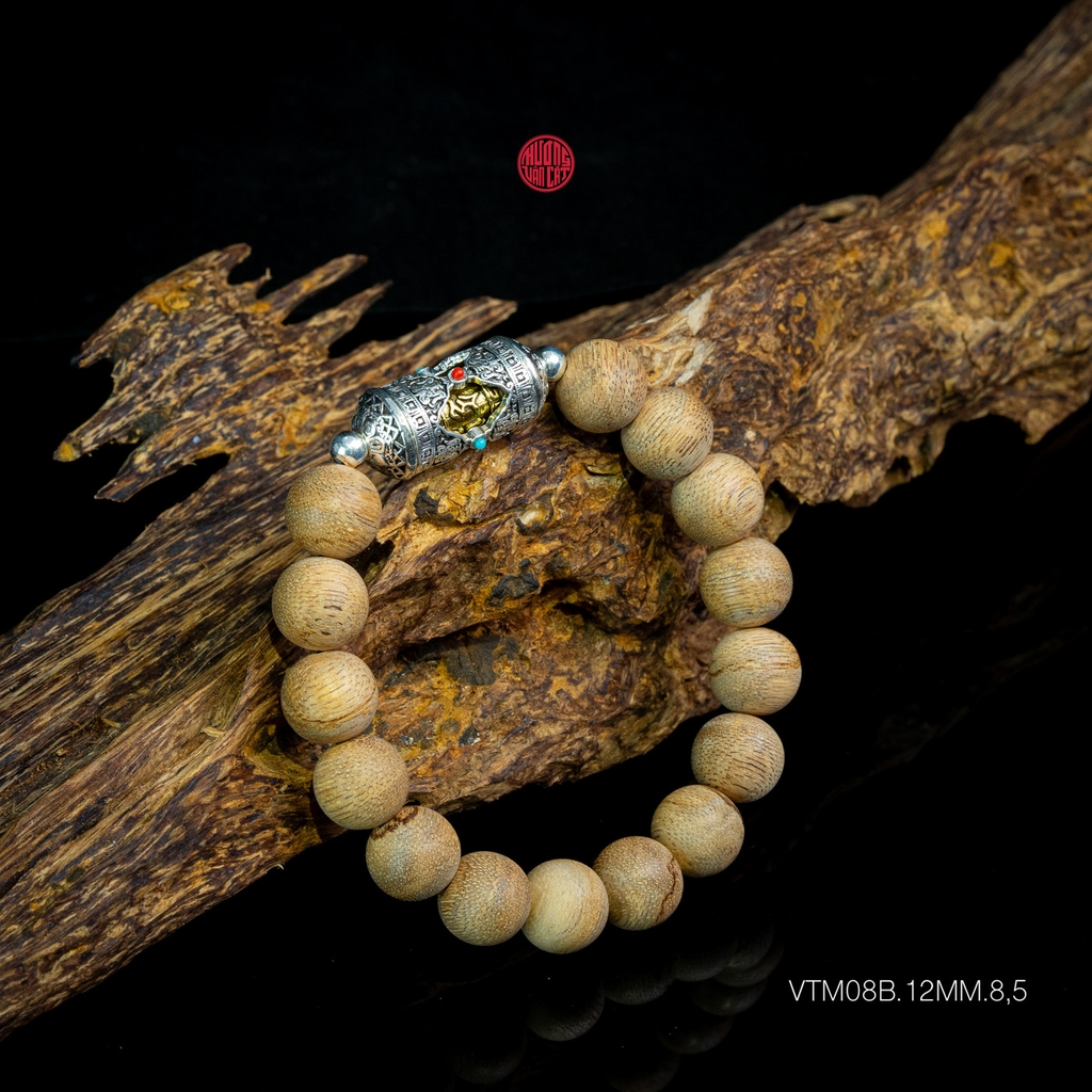 Vòng trầm hương tốc già tròn 12 li mix Bạc