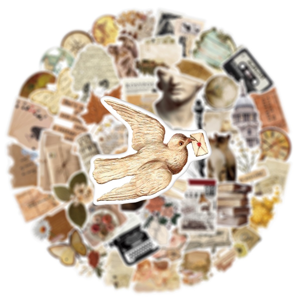 50 hình dán Sticker nghệ thuật cổ điển Vintage không thấm nước dán laptop, nón bảo hiểm, xe, điện thoại, vali...