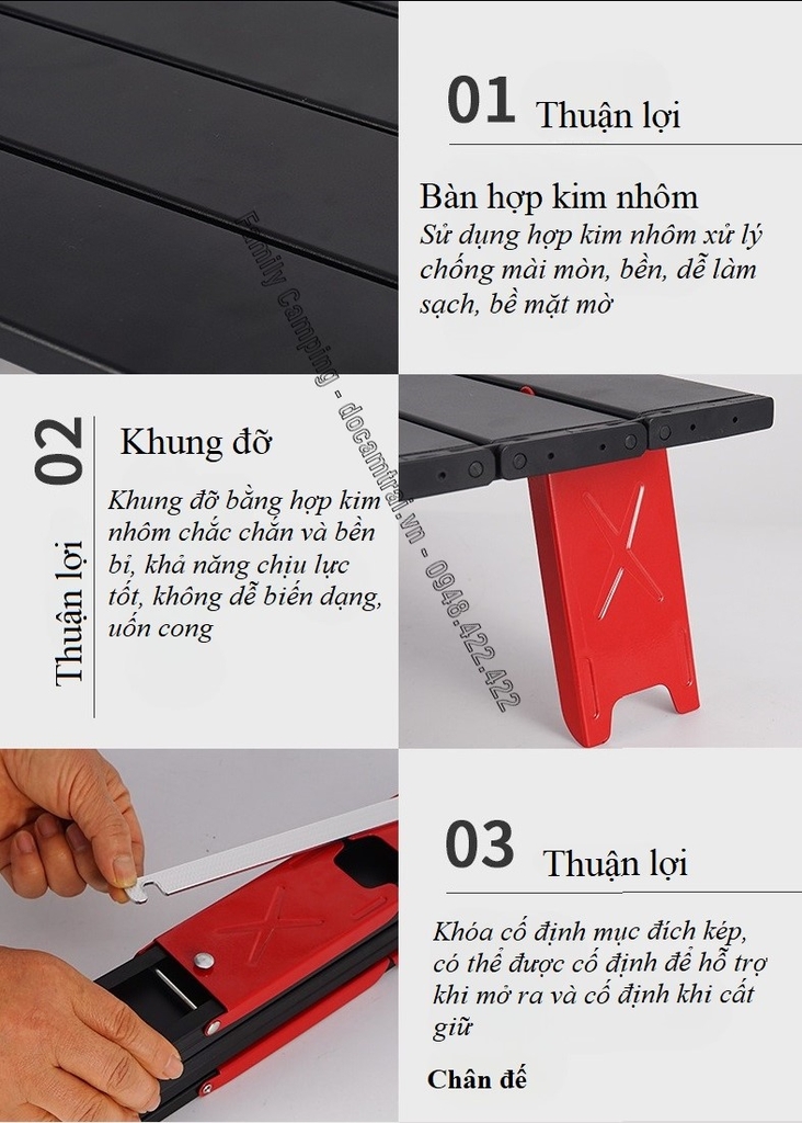 Bàn dã ngoại xếp gọn mini picnic du lịch gấp gọn bằng hợp kim nhôm nhẹ, chắc chắn, độ bền cao có túi đựng chính hãng