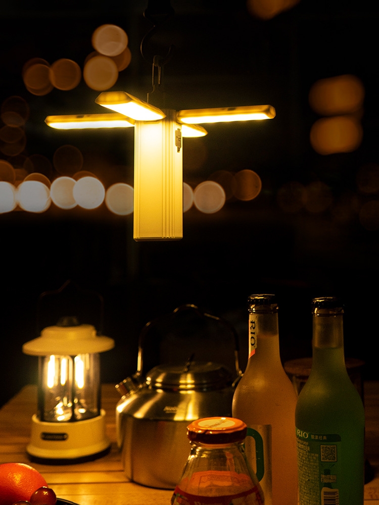 Đèn LED Treo Lều Da Năng Gấp Gọn 4 Cánh, Đèn Pin Kiêm Sạc Dự Phòng Chống Thấm Nước Cắm Trại Dã Ngoại