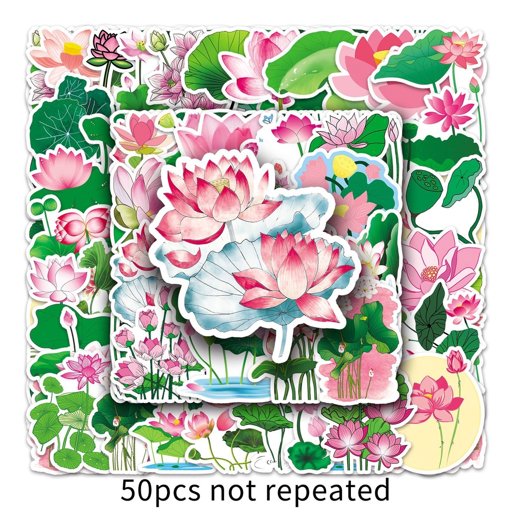 50 tấm dán Sticker Hoa Sen không thấm nước dán laptop, điện thoại, nón bảo hiểm, xe, điện thoại, vali...
