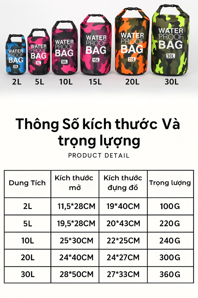 Túi Chống Nước, Túi Đựng Đồ Chống Nước Đi Bơi – Túi Khô Du Lịch Đi Biển, Nhỏ Gọn, Nhiều Màu Sắc