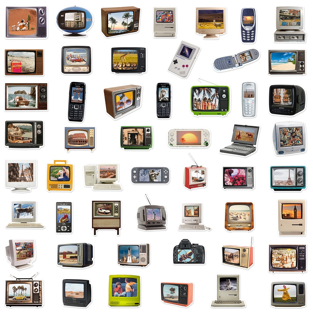 50 tấm dán Sticker Nghệ Thuật Retro Tivi Máy Tính không thấm nước dán laptop, điện thoại, nón bảo hiểm, xe, điện thoại