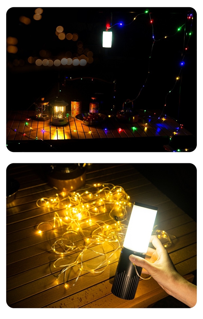 Đèn trang trí dây đèn di động dài 15 mét với đèn LED, dùng để trang trí lều cắm trại làm sáng không gian ngoài trời