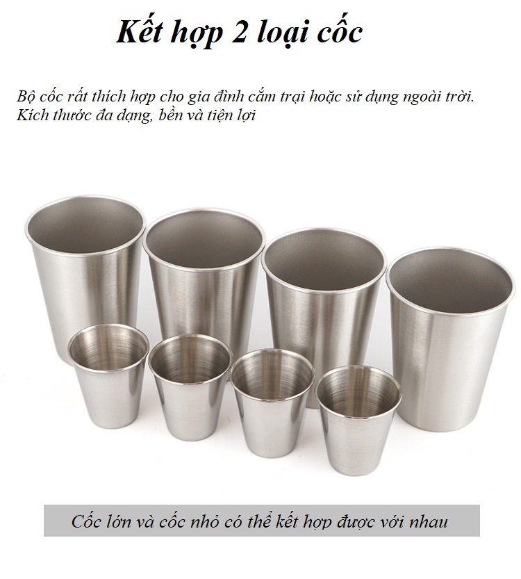 Bộ cốc inox xếp gọn có túi đựng phong cách dân tộc dùng đi cắm trại, dã ngoại, trong nhà, văn phòng chính hãng