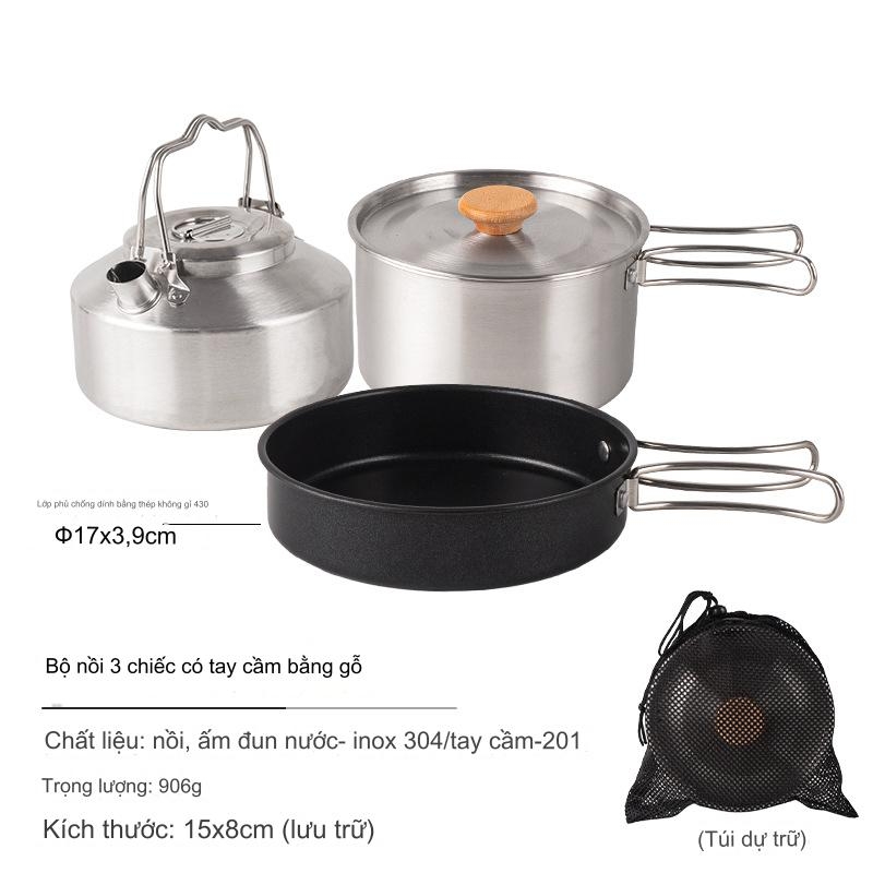 Bộ nồi ấm chảo gấp gọn 3 món tiện lợi chống dính đi dã ngoại cắm trại du lịch picnic kèm túi đựng