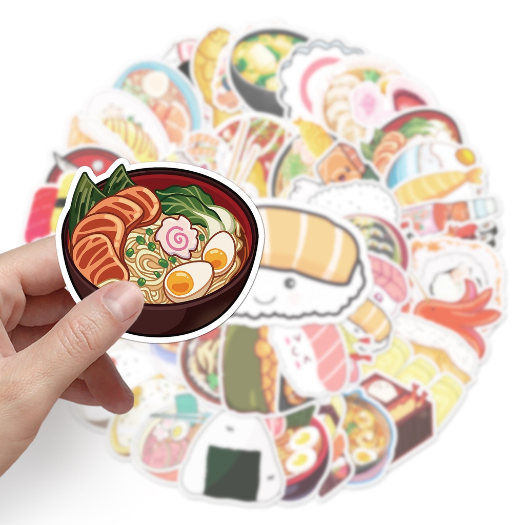 50 tấm dán Sticker đồ ăn Nhật Bản không thấm nước dán laptop, điện thoại, nón bảo hiểm, xe, điện thoại, vali...