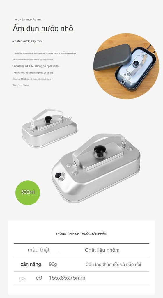 Ấm đun nước mini siêu nhẹ cắm trại dã ngoại ngoài trời