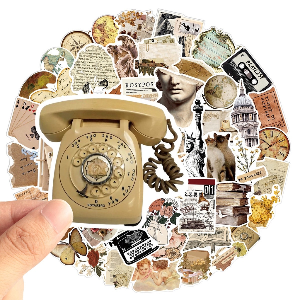 50 hình dán Sticker nghệ thuật cổ điển Vintage không thấm nước dán laptop, nón bảo hiểm, xe, điện thoại, vali...