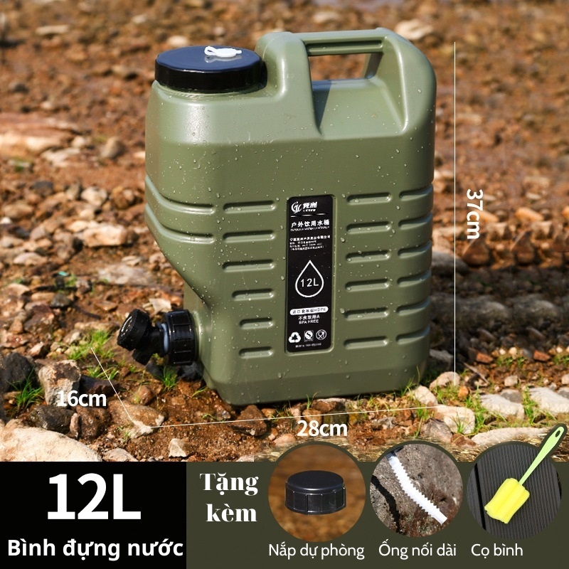 Bình đựng nước cắm trại 10L/18L/25L di động ngoài trời với nắp dự phòng nhỏ + ống nối dài + bàn chải