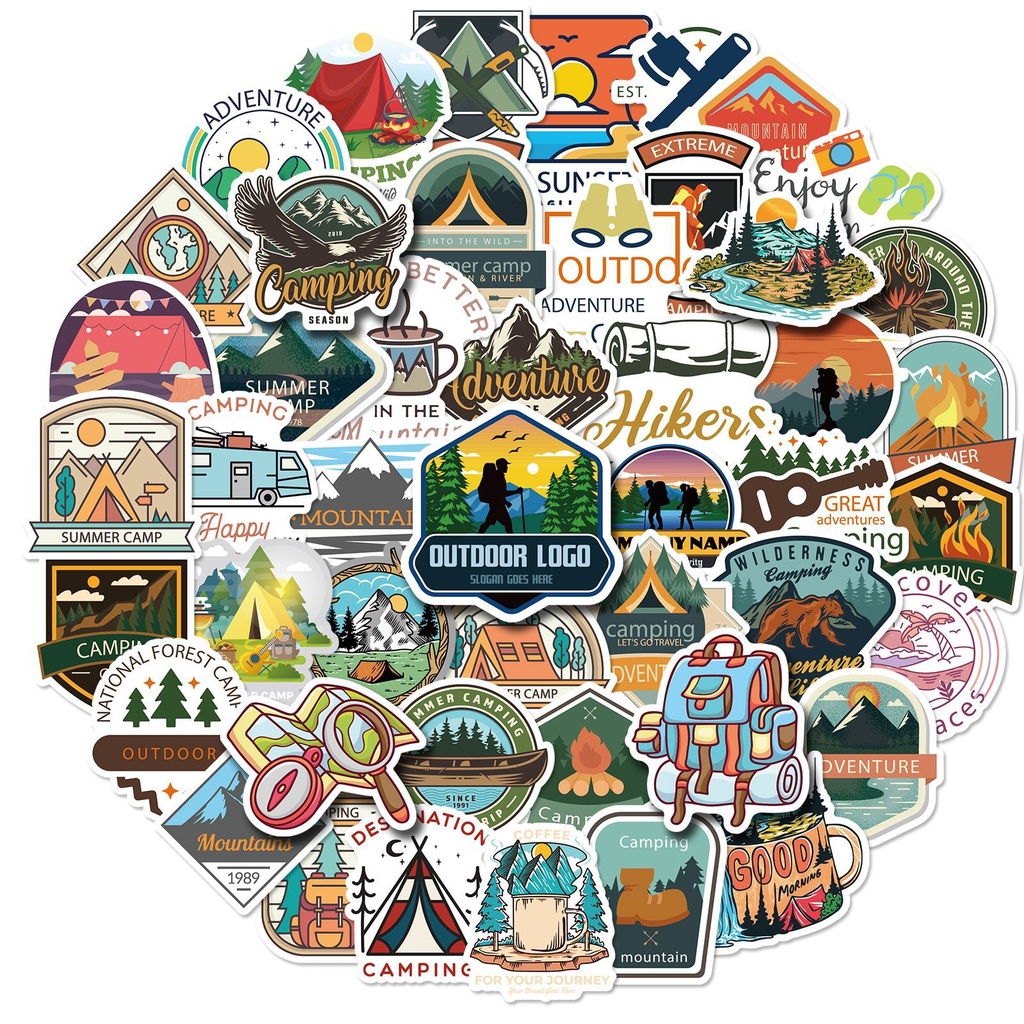 50 tấm dán Sticker Camping cắm trại ngoài trời phong cảnh không thấm nước dán laptop, nón bảo hiểm, xe, điện thoại, vali