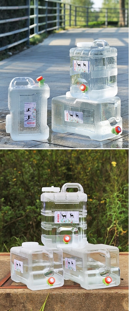 Bình Nước Trong Suốt 5L/7L/10L/15L/20L/24L Can Đựng Nước Cắm Trại Dã Ngoại Kèm Vòi Dự Phòng + Nắp Đậy + Ống Nối Dài + Cọ Bình