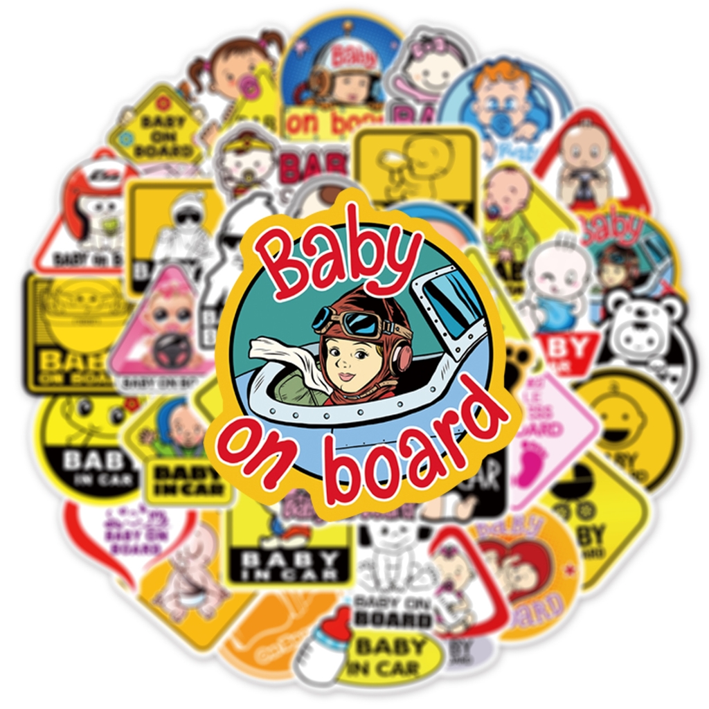 50 tấm dán Sticker Baby cảnh báo không thấm nước dán laptop, điện thoại, nón bảo hiểm, xe, điện thoại, vali...