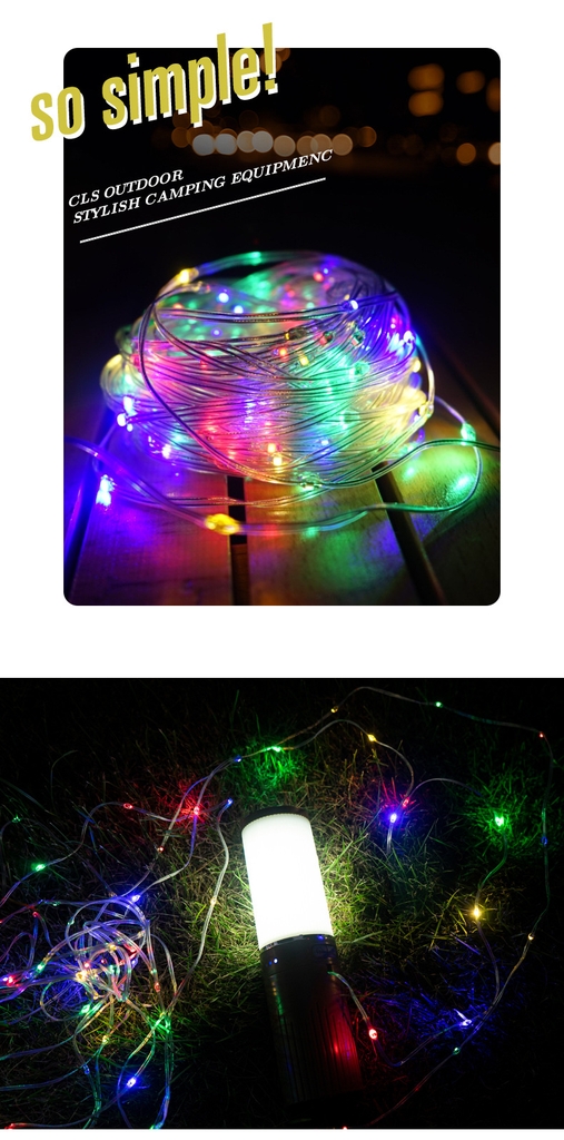 Đèn trang trí dây đèn di động dài 15 mét với đèn LED, dùng để trang trí lều cắm trại làm sáng không gian ngoài trời