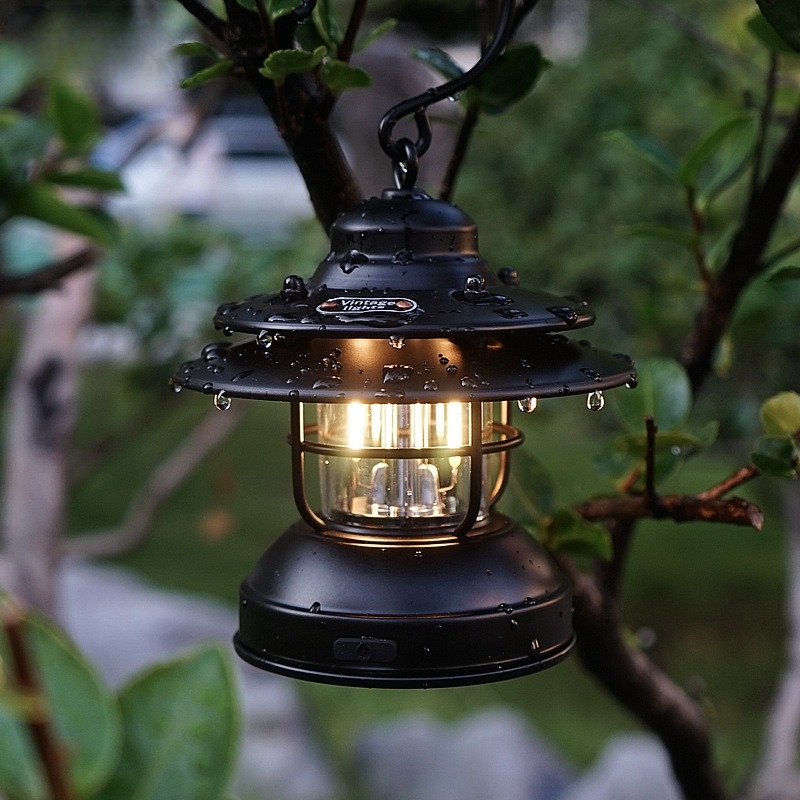 Đèn cắm trại chiếu sáng ngoài trời kiểu dáng cổ điển sang trọng sử dụng pin sạc nhiều chế độ sáng chống nước chính hãng