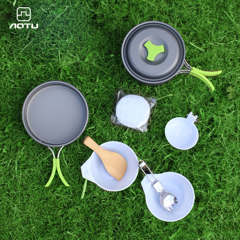 Bộ nồi chảo nấu ăn gấp gọn có túi đựng du lịch, cắm trại 07 món tiện ích chính hãng AoTu AT6385