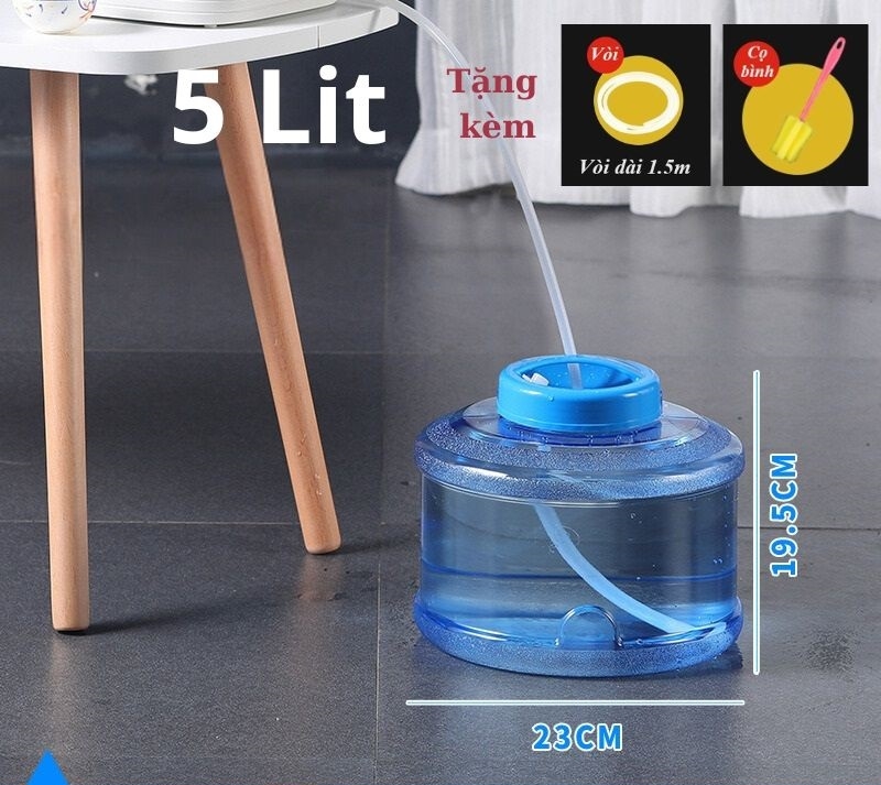Bình Nước Trong Suốt 5L/7L/10L/15L/20L/24L Can Đựng Nước Cắm Trại Dã Ngoại Kèm Vòi Dự Phòng + Nắp Đậy + Ống Nối Dài + Cọ Bình