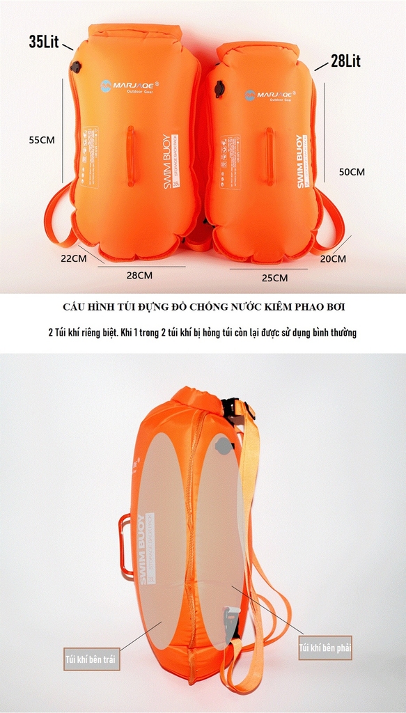 Túi đựng đồ chống nước kiêm phao bơi có quai đeo, túi kháng nước, ba lô chống thấm nước ngoài trời