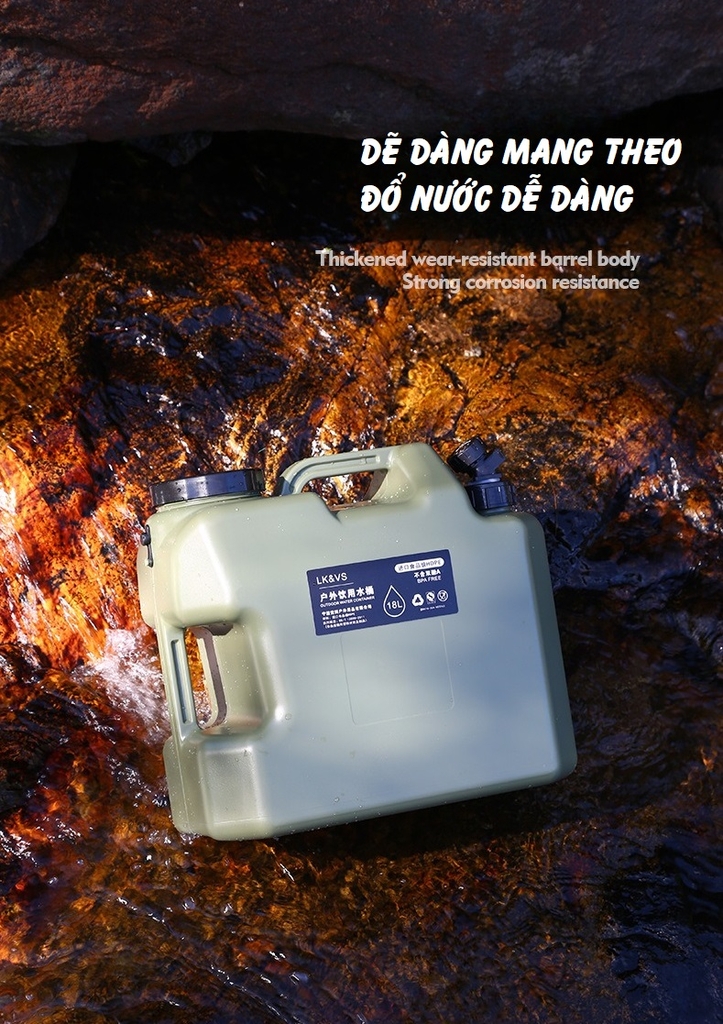 Bình đựng nước cắm trại 10L/18L/25L di động ngoài trời với nắp dự phòng nhỏ + ống nối dài + bàn chải