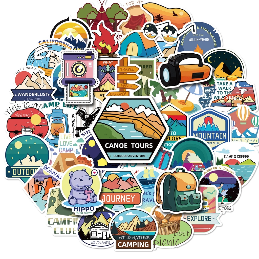 50 tấm dán Sticker Camping cắm trại ngoài trời phong cảnh không thấm nước dán laptop, nón bảo hiểm, xe, điện thoại, vali