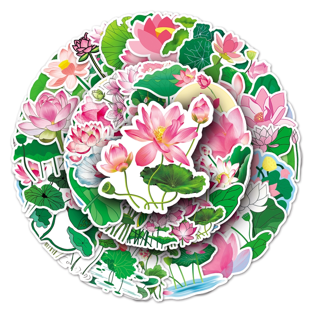 50 tấm dán Sticker Hoa Sen không thấm nước dán laptop, điện thoại, nón bảo hiểm, xe, điện thoại, vali...