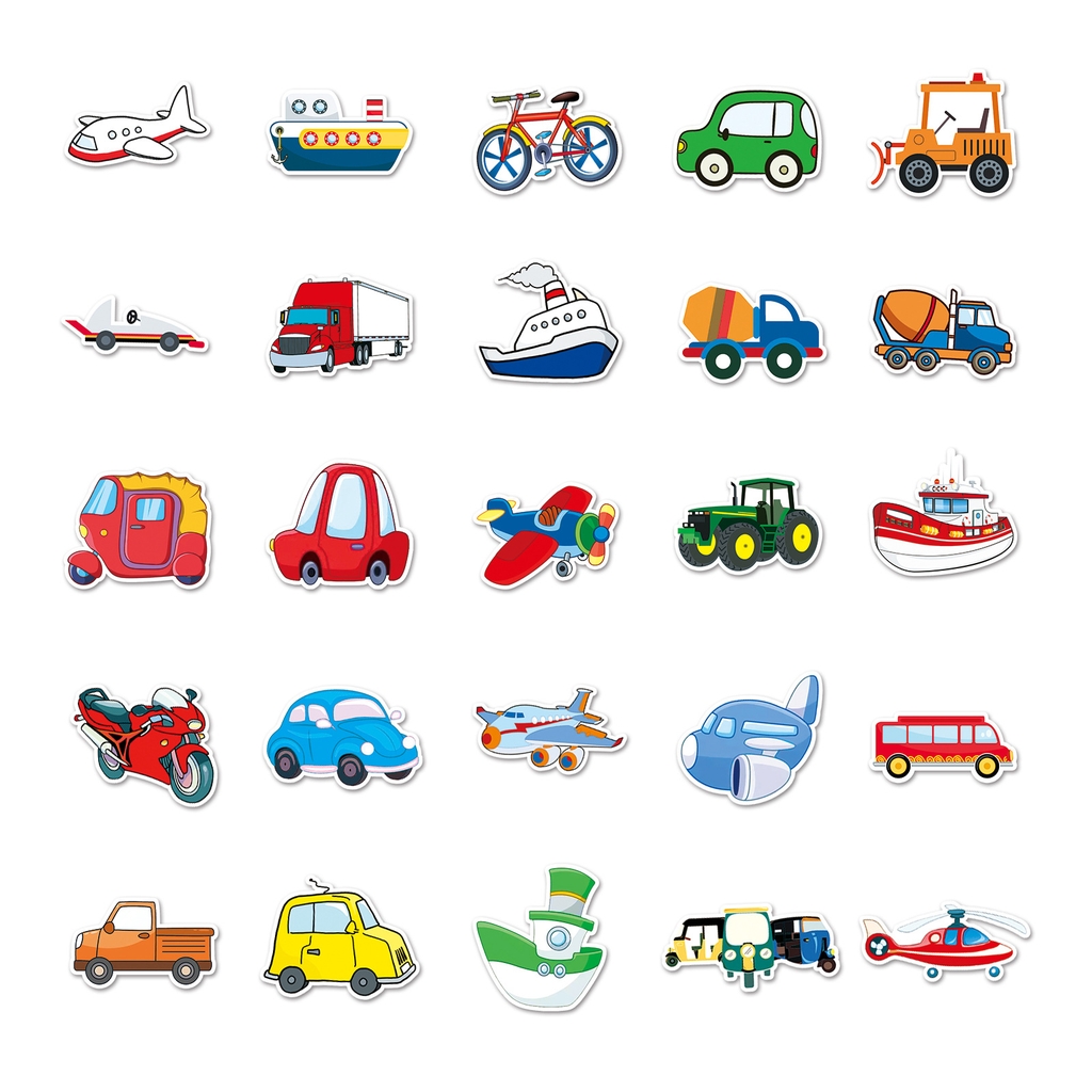 50 tấm dán Sticker Phương tiện giao thông không thấm nước dán laptop, điện thoại, nón bảo hiểm, xe, điện thoại, vali