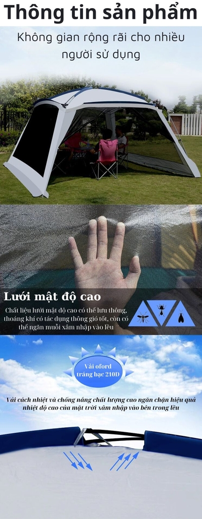 Lều trung tâm 4 cửa thoáng gió, lều cắm trại dã ngoại cỡ lớn dành cho 5-10 người