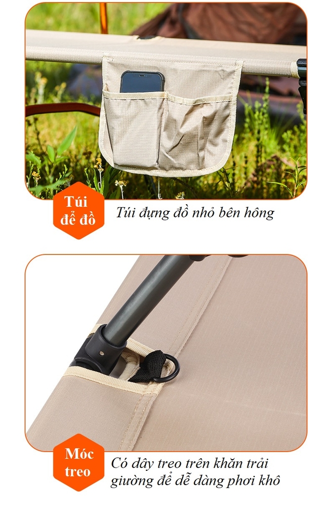Giường gấp siêu gọn nhẹ, siêu bền hợp kim nhôm, giường gấp gọn có túi đựng, giường cắm trại văn phòng
