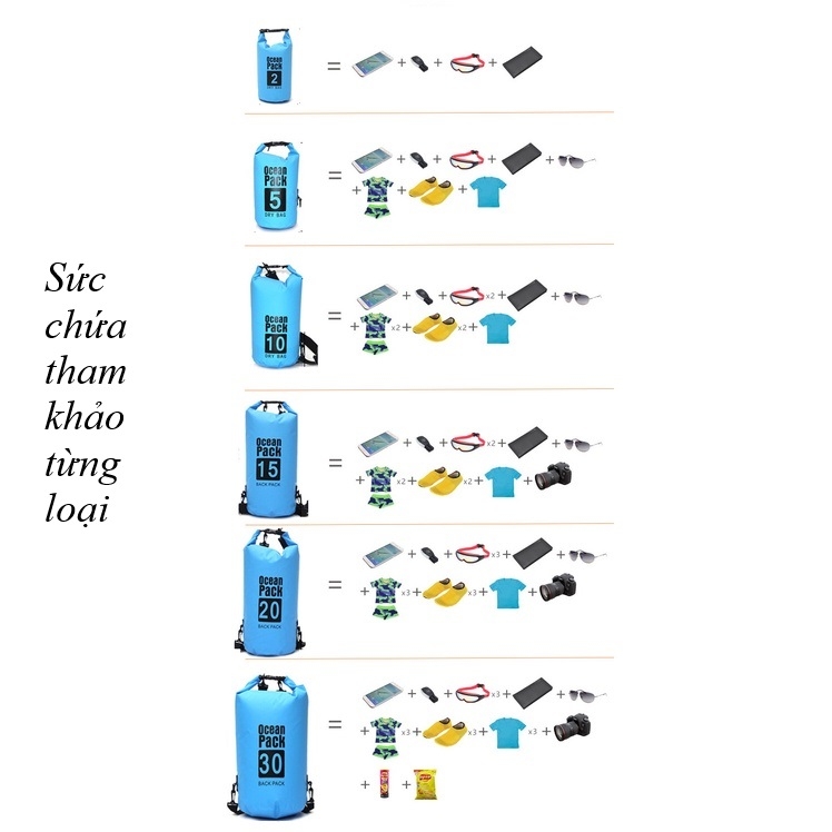 Túi chống nước Ocean Pack - Chất liệu PVC 500D siêu bền, chống thấm hiệu quả cho đi bơi thám hiểm...