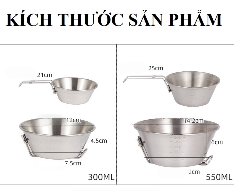 Bát gấp bằng thép không gỉ Chén/ Bát gấp gọn di động bát cơm siêu nhẹ inox 304, chén đi phượt.