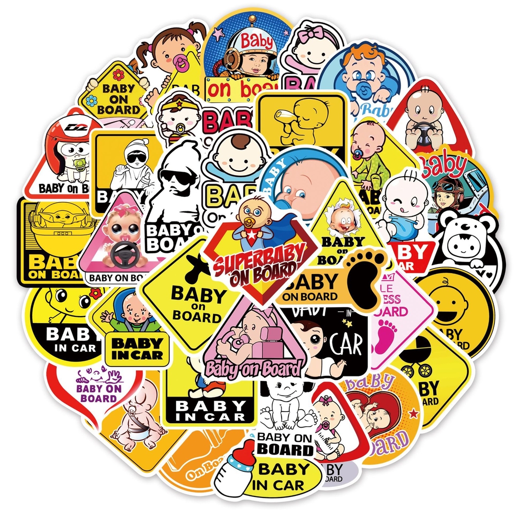 50 tấm dán Sticker Baby cảnh báo không thấm nước dán laptop, điện thoại, nón bảo hiểm, xe, điện thoại, vali...