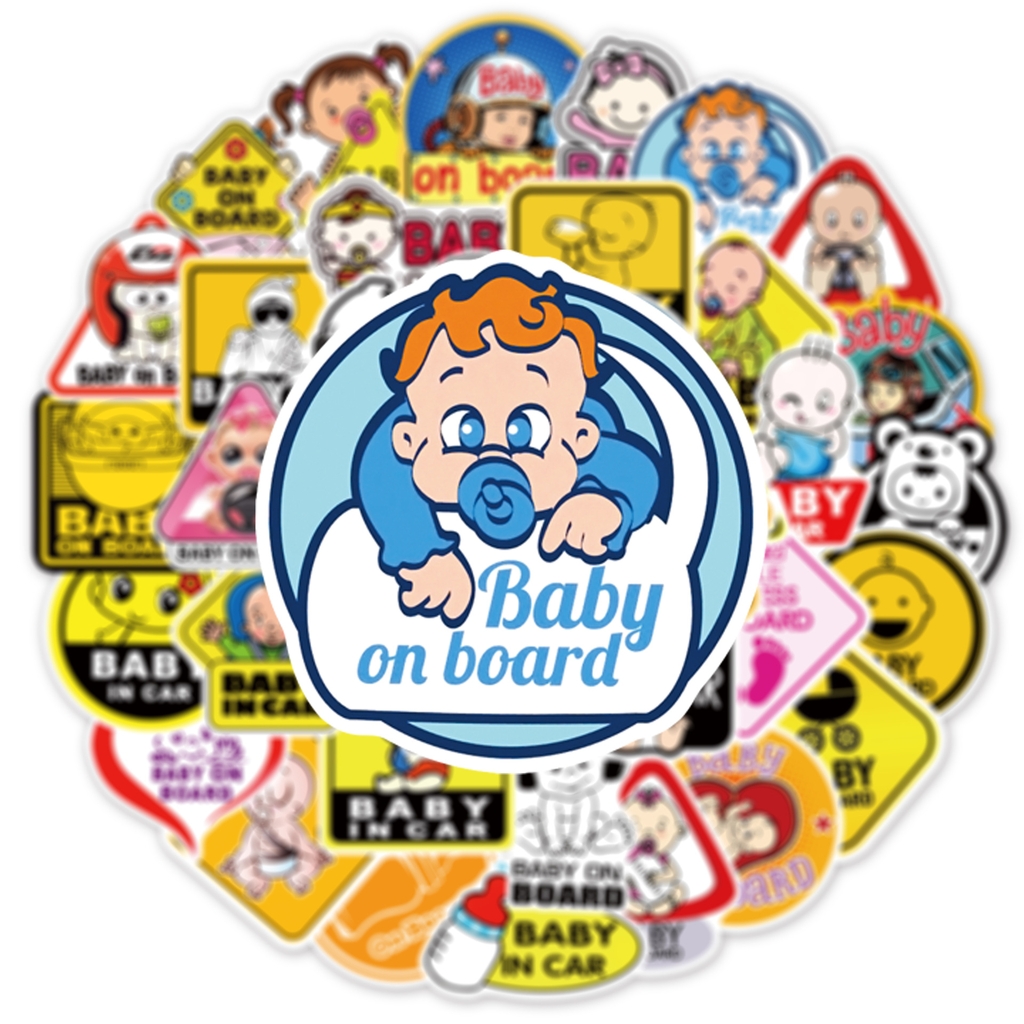 50 tấm dán Sticker Baby cảnh báo không thấm nước dán laptop, điện thoại, nón bảo hiểm, xe, điện thoại, vali...