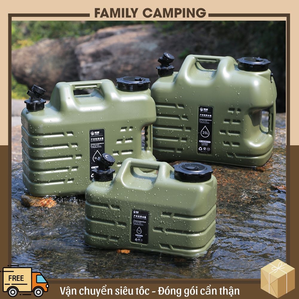 Bình đựng nước cắm trại 10L/18L/25L di động ngoài trời với nắp dự phòng nhỏ + ống nối dài + bàn chải