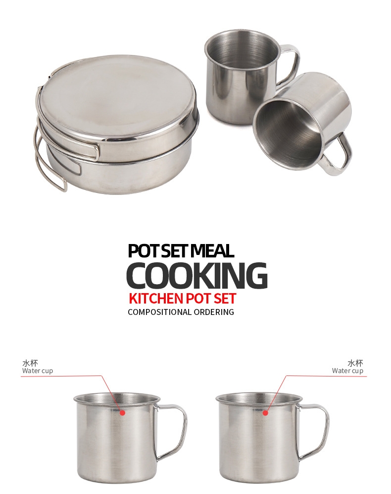 Bộ nồi inox 8 món ngoài trời cắm trại di động bộ bát nướng nồi nướng gấp 5-6 nấu ăn người chính hãng CLS