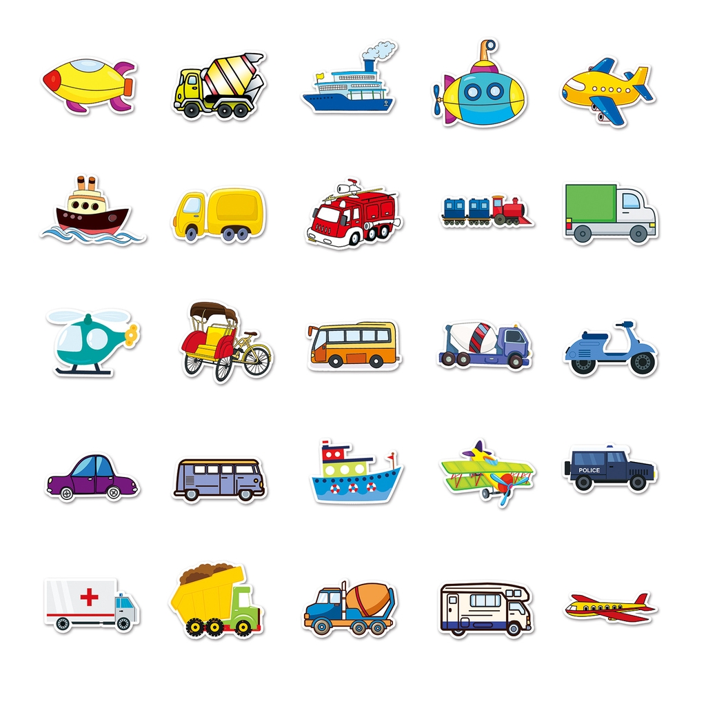 50 tấm dán Sticker Phương tiện giao thông không thấm nước dán laptop, điện thoại, nón bảo hiểm, xe, điện thoại, vali