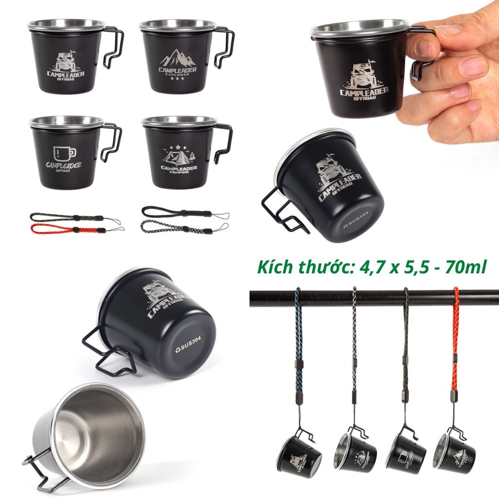 Bộ cốc inox xếp gọn có túi đựng phong cách dân tộc dùng đi cắm trại, dã ngoại, trong nhà, văn phòng chính hãng