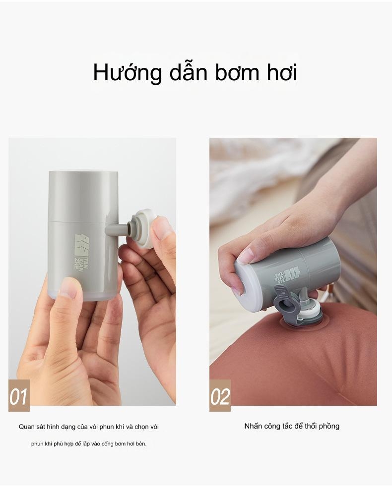 Máy bơm hơi tích điện mini cầm tay di động kiêm đèn chiếu sáng cho nệm hơi, Bể bơi, phao nổi, giường hơi đa năng