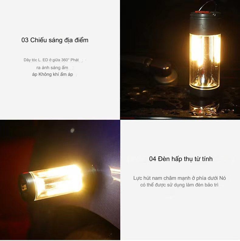 Đèn cắm trại ngoài trời, Đèn pin LED từ tính nhiều chế độ ánh sáng chống thấm nước