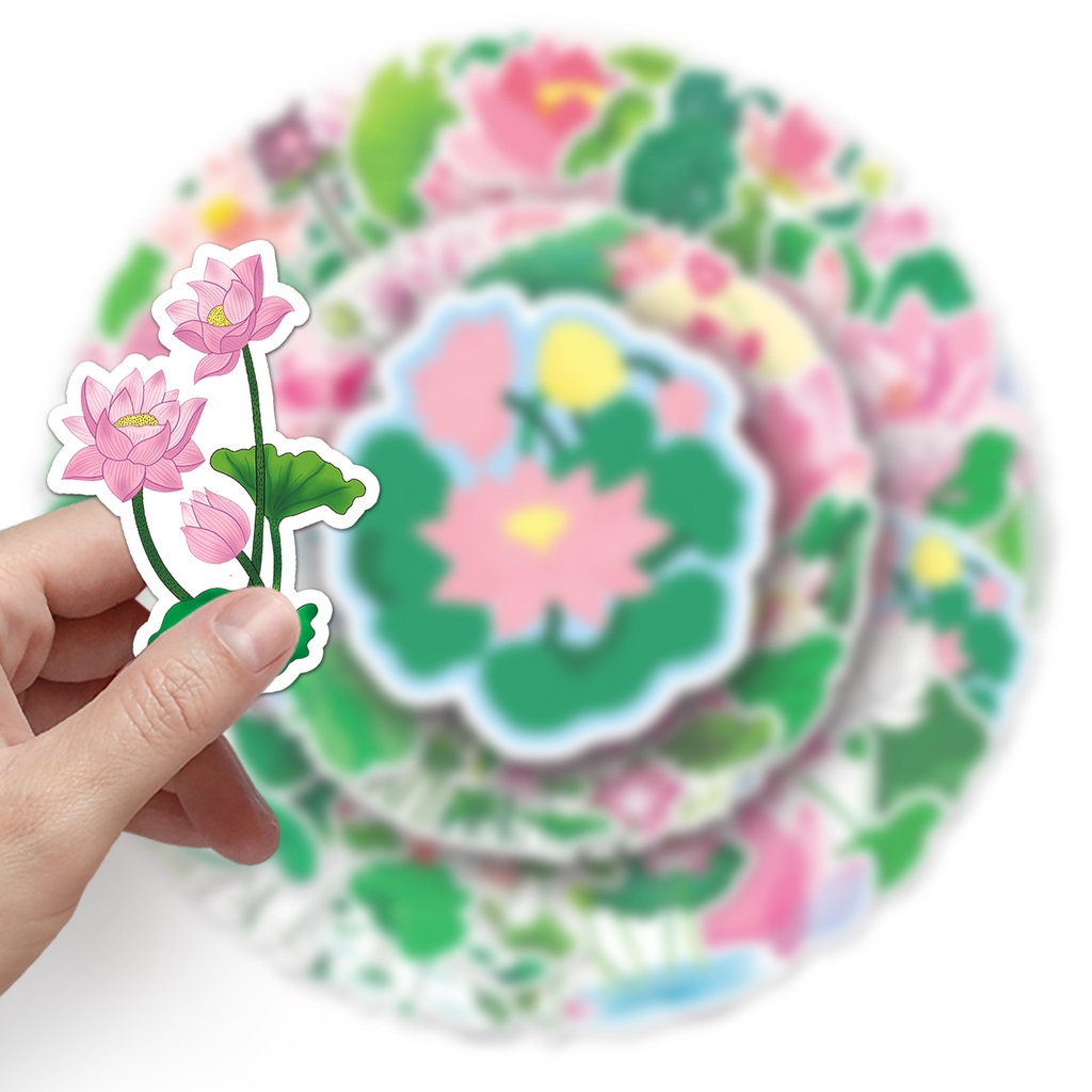 50 tấm dán Sticker Hoa Sen không thấm nước dán laptop, điện thoại, nón bảo hiểm, xe, điện thoại, vali...