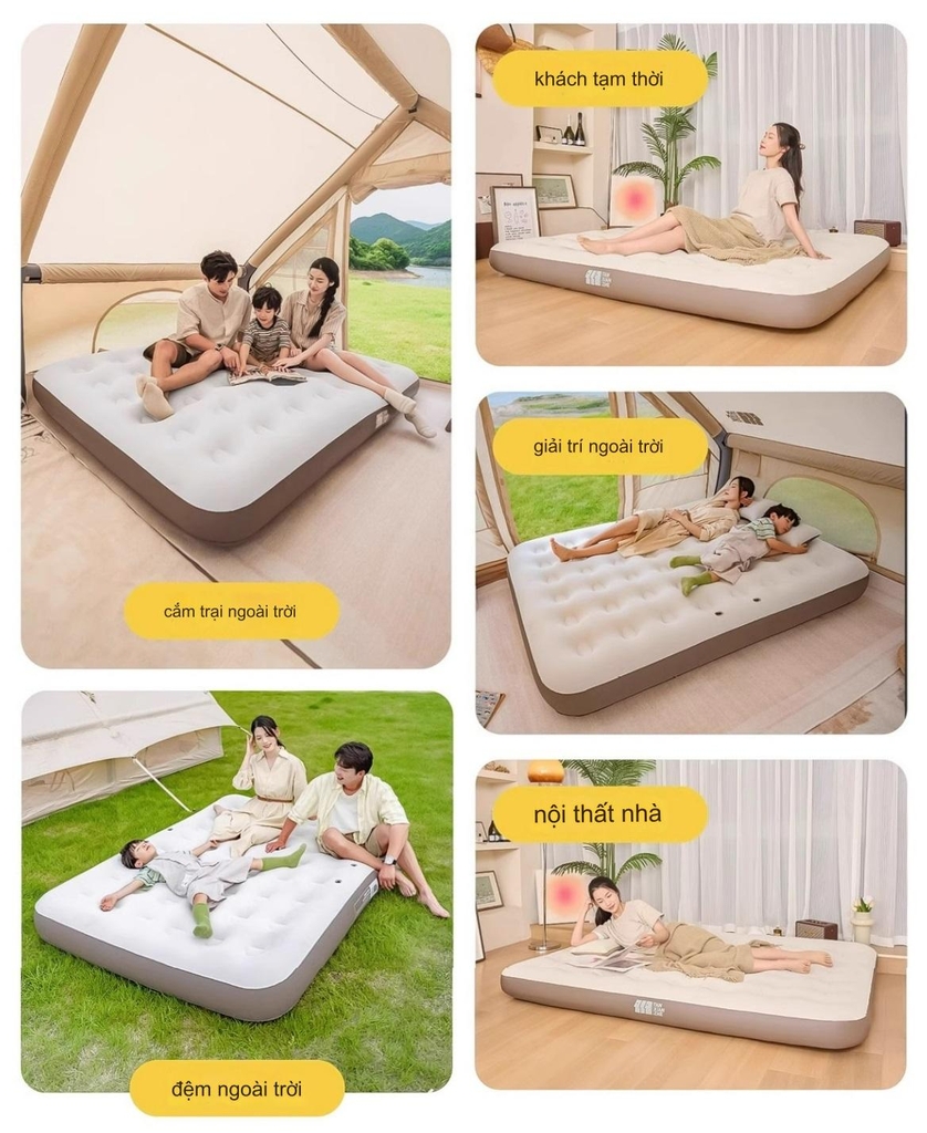 Nệm bơm hơi, giường nệm hơi lều ngoài trời, đệm ngủ cắm trại, giường bơm hơi đôi gia đình cắm trại dã ngoại tặng kèm bơm